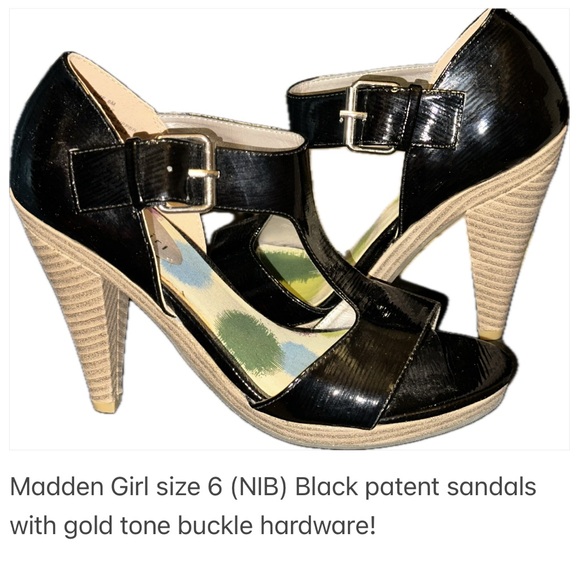 Madden Girl Shoes - Madden girl size 6 (NIB) Black patent platform  sandals with gold tone buckle